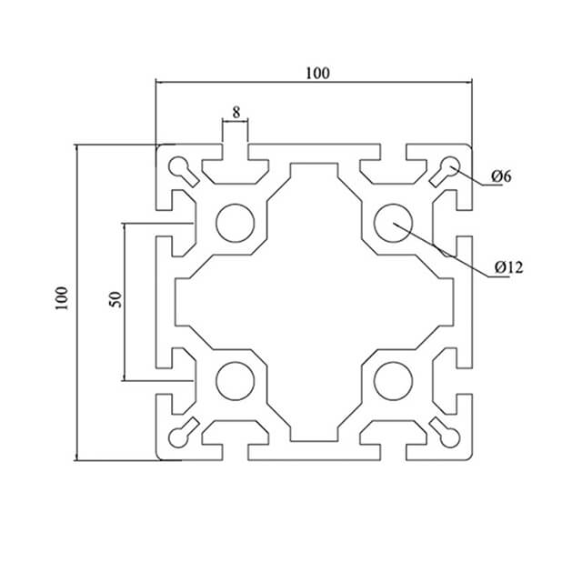 100100 Aluminium-Extrusionsprofil 100 x 100 mm