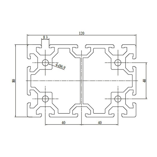 80120 Hochleistungs-T-Nut-Aluminium-Trägerprofil