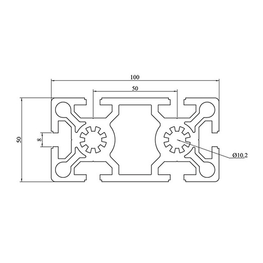 50100 8 mm T-Nut-eloxierte extrudierte Aluminiumprofile