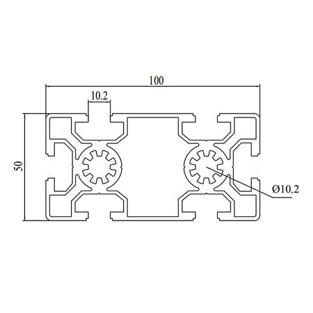 50100 eloxierte extrudierte Aluminiumprofile mit T-Nut, 10 mm