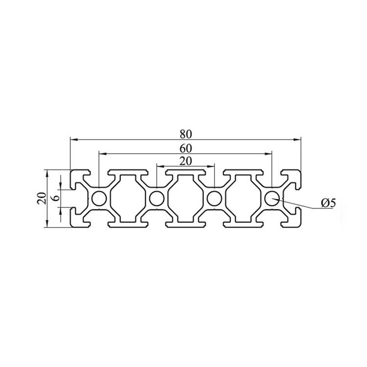 2080 T-geschlitztes extrudiertes Aluminiumprofil 