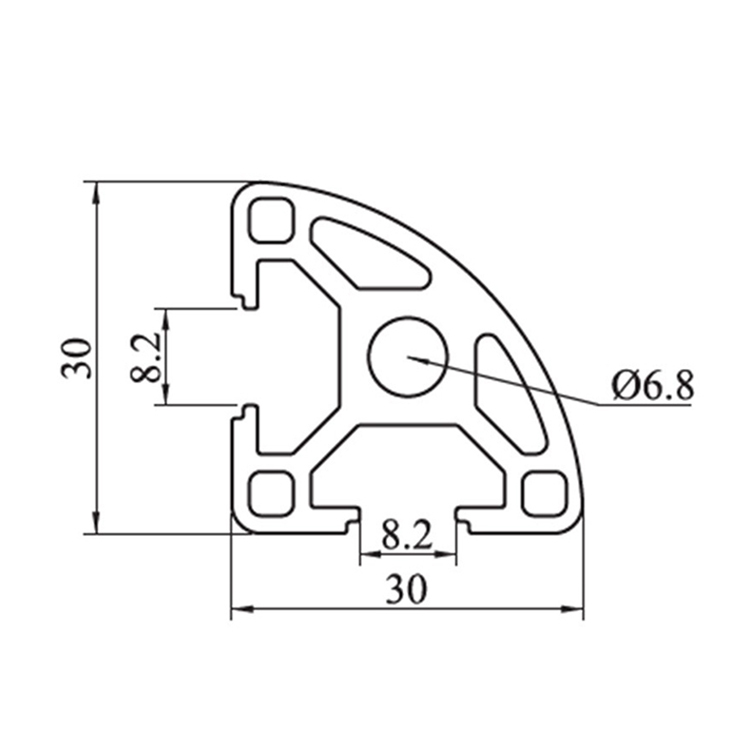 3030R T-Nut-Bogen-Strangpressprofil aus eloxiertem Aluminium